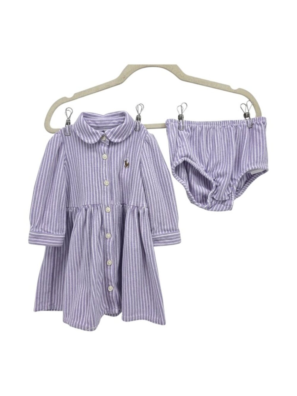 Ralph Lauren Baby 6M Dress Bottoms Striped Chambray Purple White Pony Logo